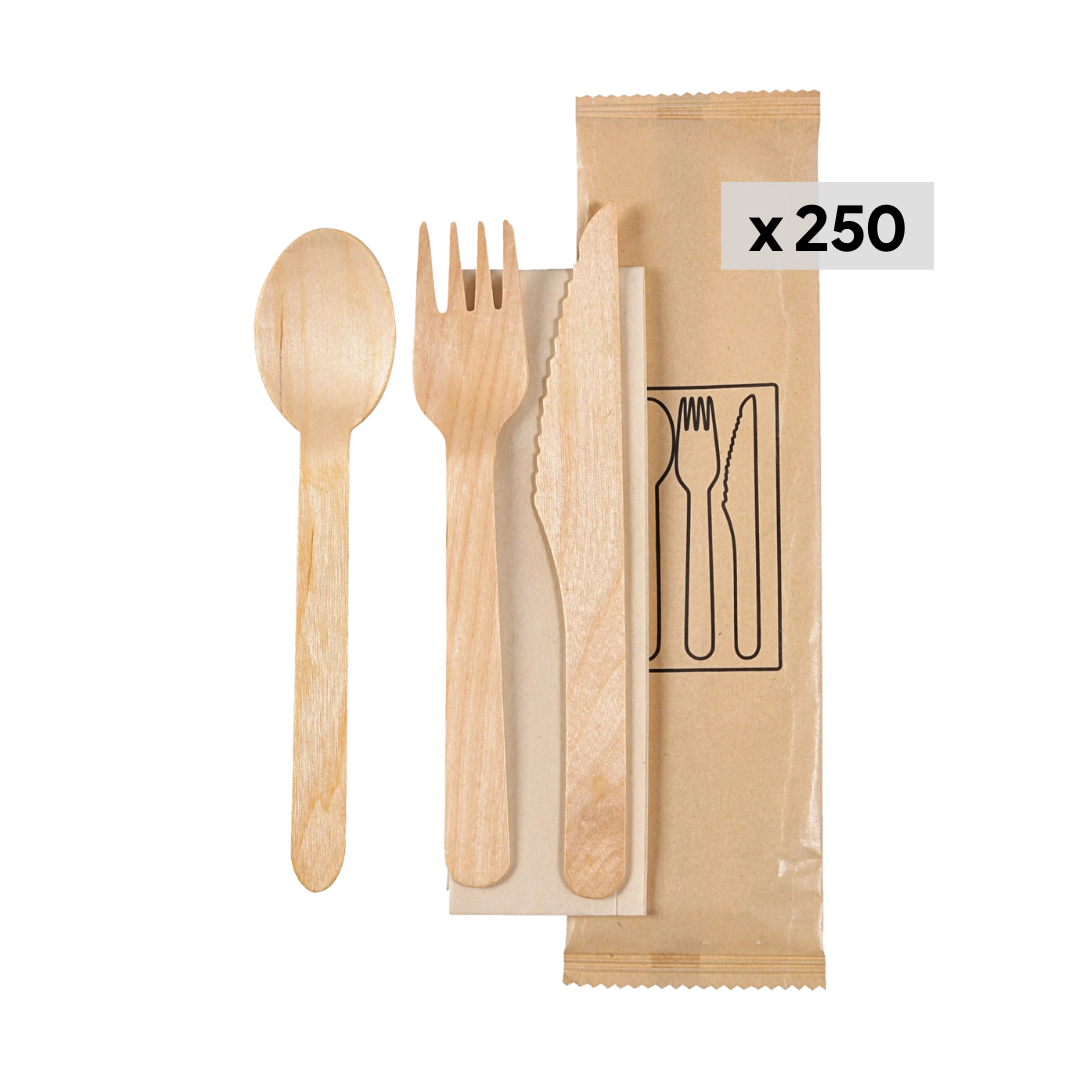 Wooden Cutlery Kit 250 pieces